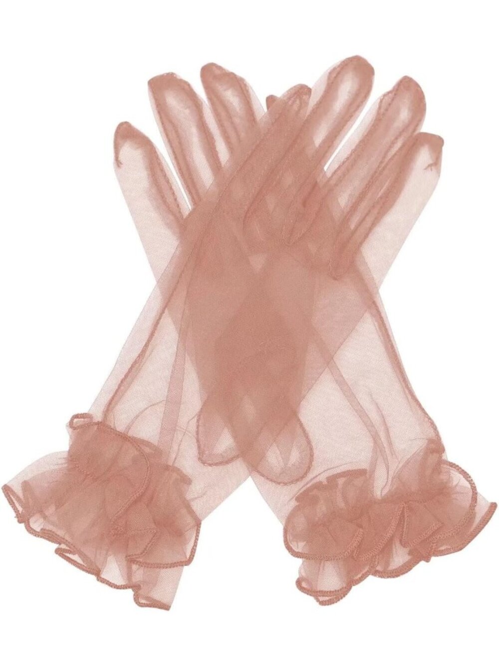 Women's Blush Ruffled Short Sheer Wrist Length Halloween Tulle Mesh Gloves
